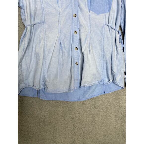 Free people we the free blue denim button up collared lightweight raw hem S - Picture 4 of 13